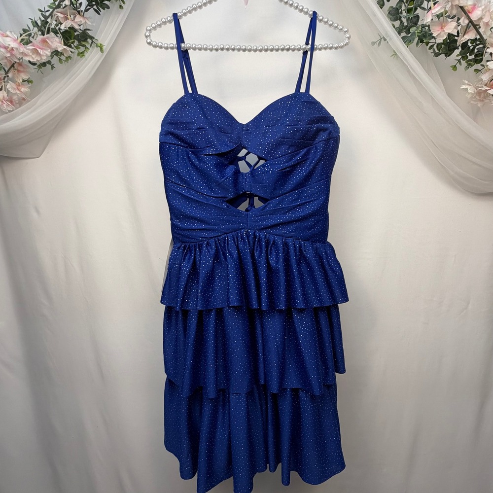 Wear Your Love Royal Blue Glitter Ruffle Tiered Lace Up Back Cocktail Dress